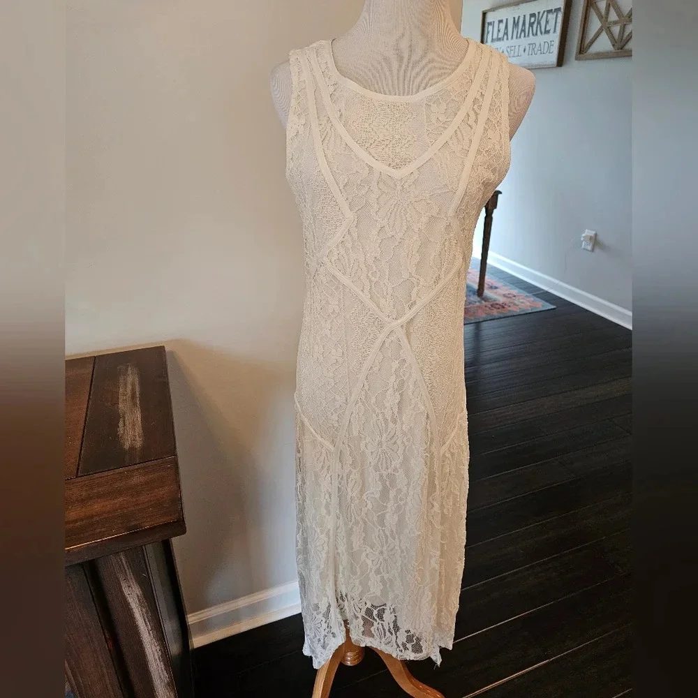 Sundance •Size Medium• Ivory Crochet Lace Overlay Sleeveless Dress Spring Summer - Picture 2 of 12